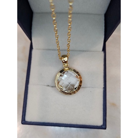 Jewelry - Gold Tone Round Faceted‎ Crystal Pendant Necklace Fashion Jewelry